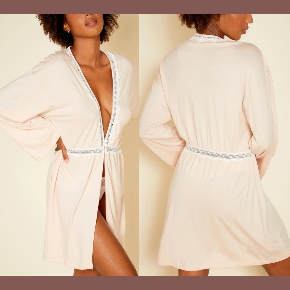 NEW Cosabella [ Small ] Lace Trim‎ Flirty Robe in Rose Dawn/Moon Ivory